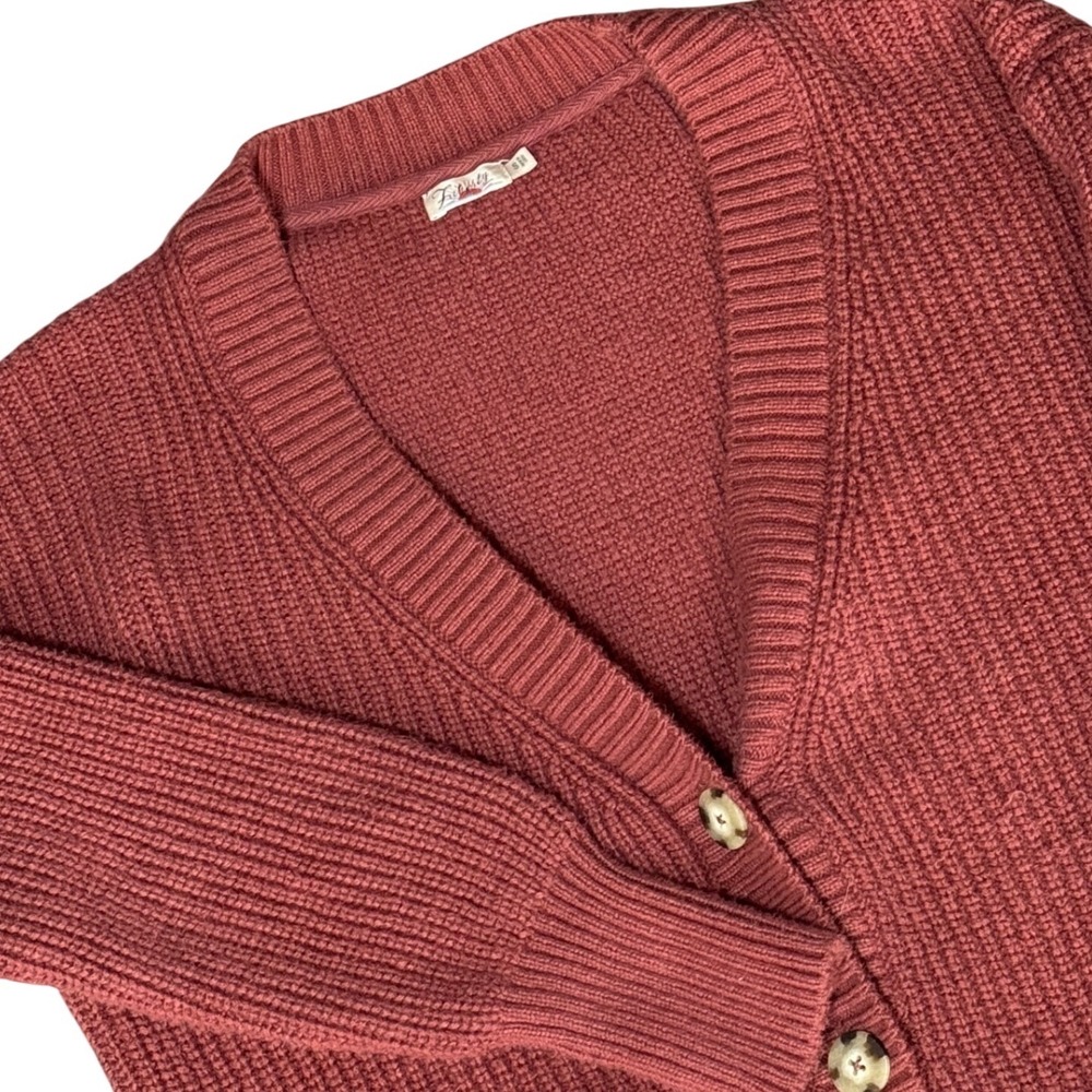 Faherty Cozy Cotton Boyfriend Cardigan Women Small Burgundy Chunky Knit Oversize